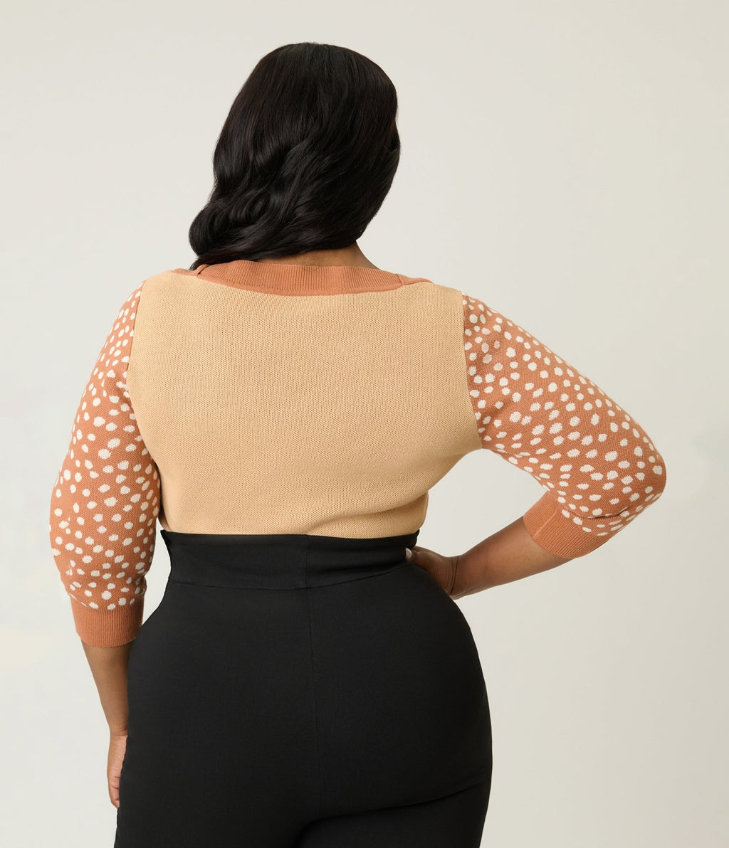 Unique Vintage Plus Size Brown & Deer Sleeve Minou Sweater - Unique Vintage - Womens, TOPS, SWEATERS