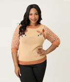 Unique Vintage Plus Size Brown & Deer Sleeve Minou Sweater - Unique Vintage - Womens, TOPS, SWEATERS