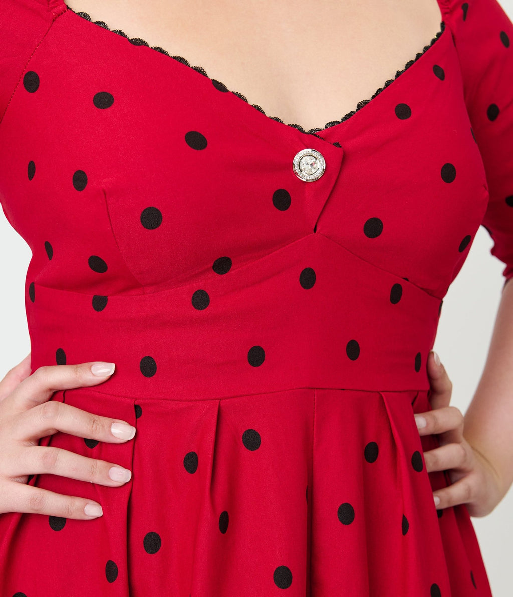 Unique Vintage Plus Size Burgundy & Black Dot Sweetheart Lamar Swing Dress - Unique Vintage - Womens, DRESSES, SWING