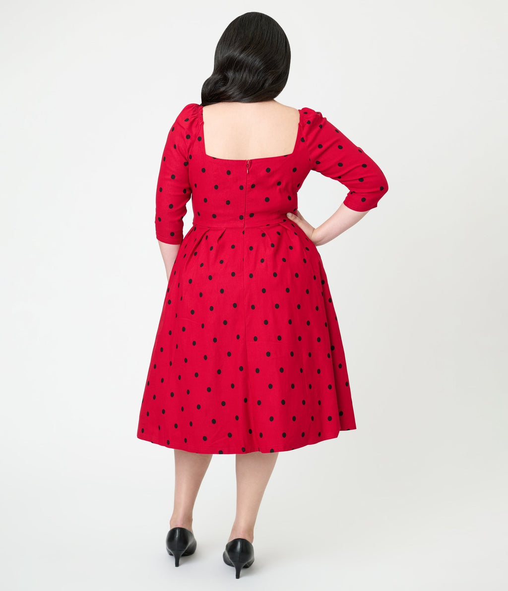 Unique Vintage Plus Size Burgundy & Black Dot Sweetheart Lamar Swing Dress - Unique Vintage - Womens, DRESSES, SWING