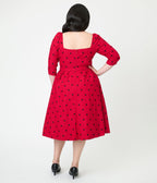 Unique Vintage Plus Size Burgundy & Black Dot Sweetheart Lamar Swing Dress - Unique Vintage - Womens, DRESSES, SWING