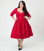 Unique Vintage Plus Size Burgundy & Black Dot Sweetheart Lamar Swing Dress - Unique Vintage - Womens, DRESSES, SWING