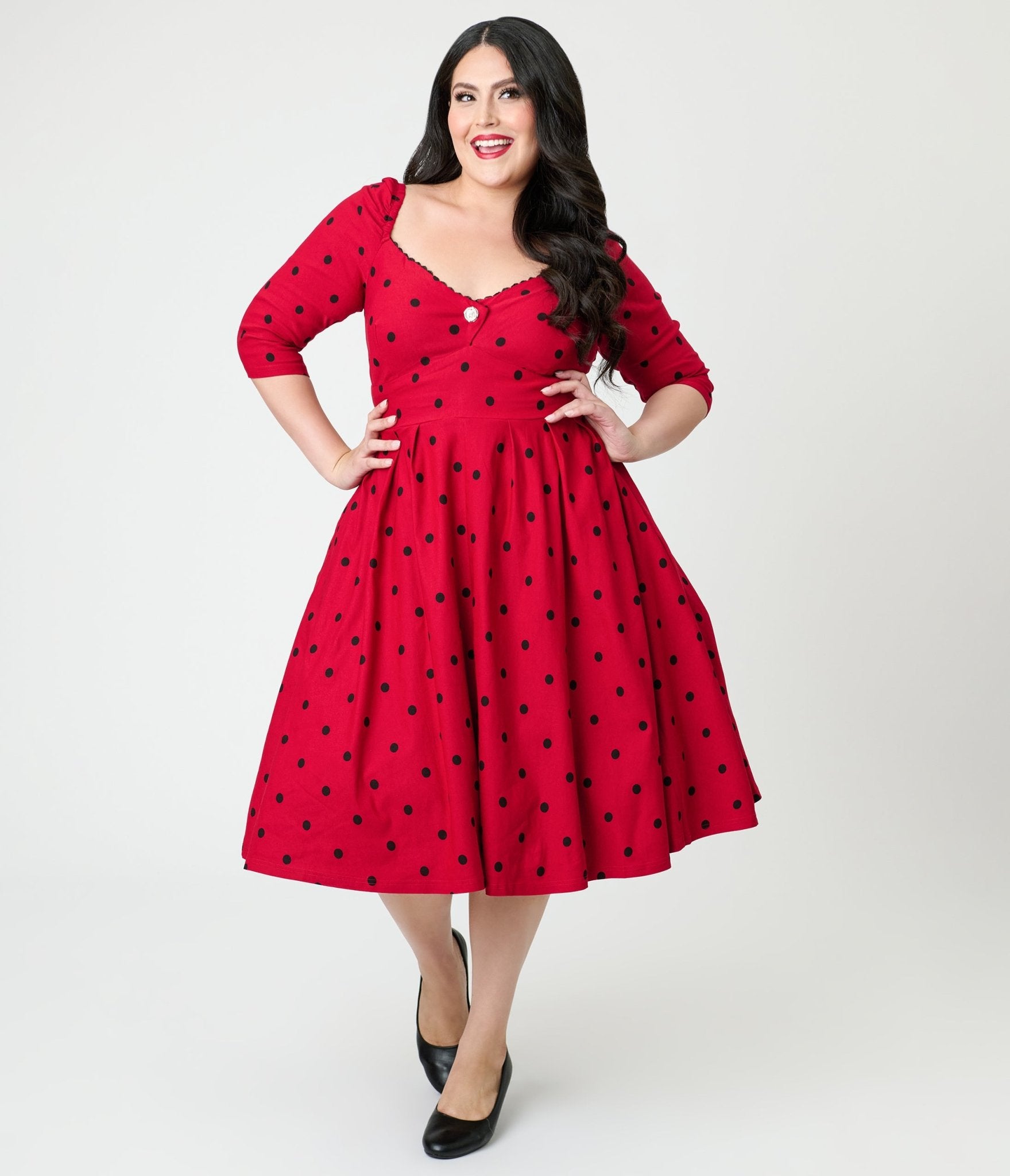 Unique Vintage Plus Size Burgundy & Black Dot Sweetheart Lamar Swing Dress - Unique Vintage - Womens, DRESSES, SWING