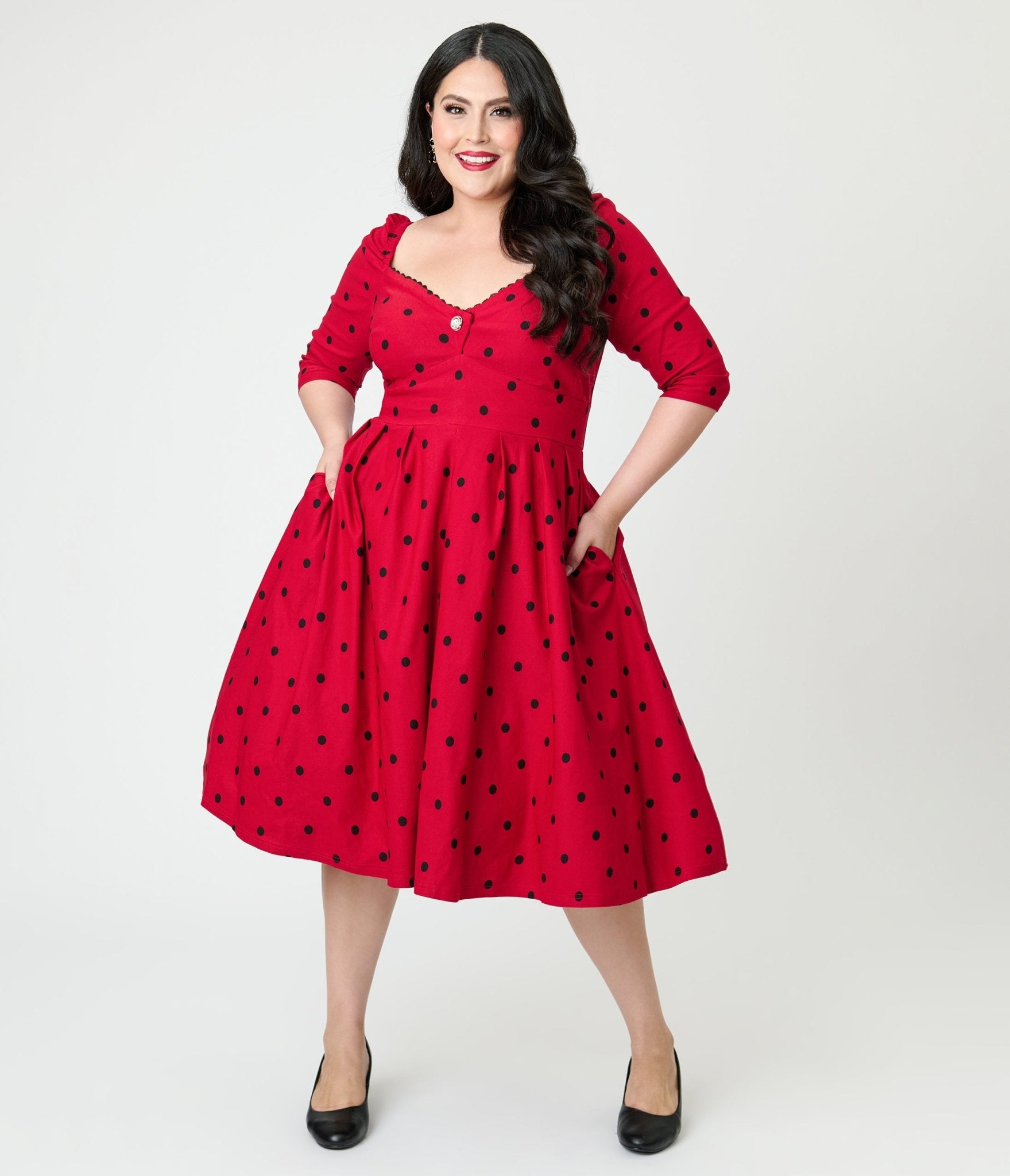 Unique Vintage Plus Size Burgundy & Black Dot Sweetheart Lamar Swing Dress - Unique Vintage - Womens, DRESSES, SWING