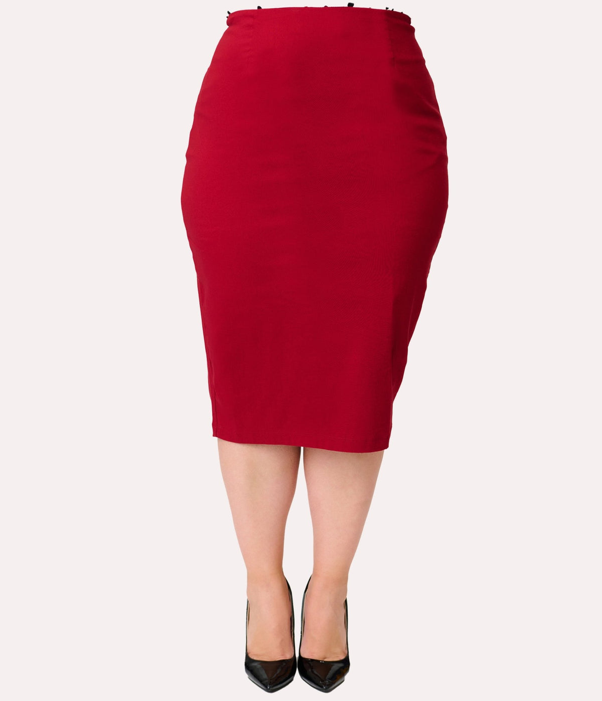 Unique Vintage Plus Size Burgundy Button Pencil Skirt - Unique Vintage - Pencil Skirts