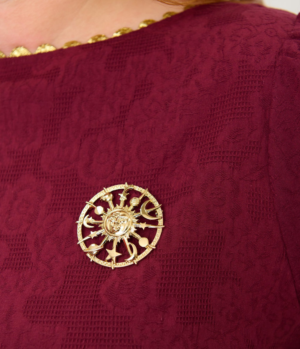 Unique Vintage Plus Size Burgundy Celestial Pin Swing Dress - Unique Vintage - Womens, DRESSES, SWING