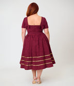 Unique Vintage Plus Size Burgundy Celestial Pin Swing Dress - Unique Vintage - Womens, DRESSES, SWING