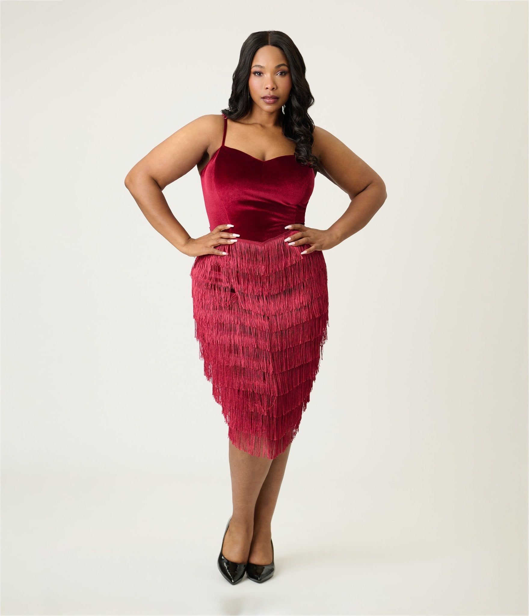 Unique Vintage Plus Size Burgundy Chevron Fringe Pencil Dress - Unique Vintage - Womens, DRESSES, WIGGLE