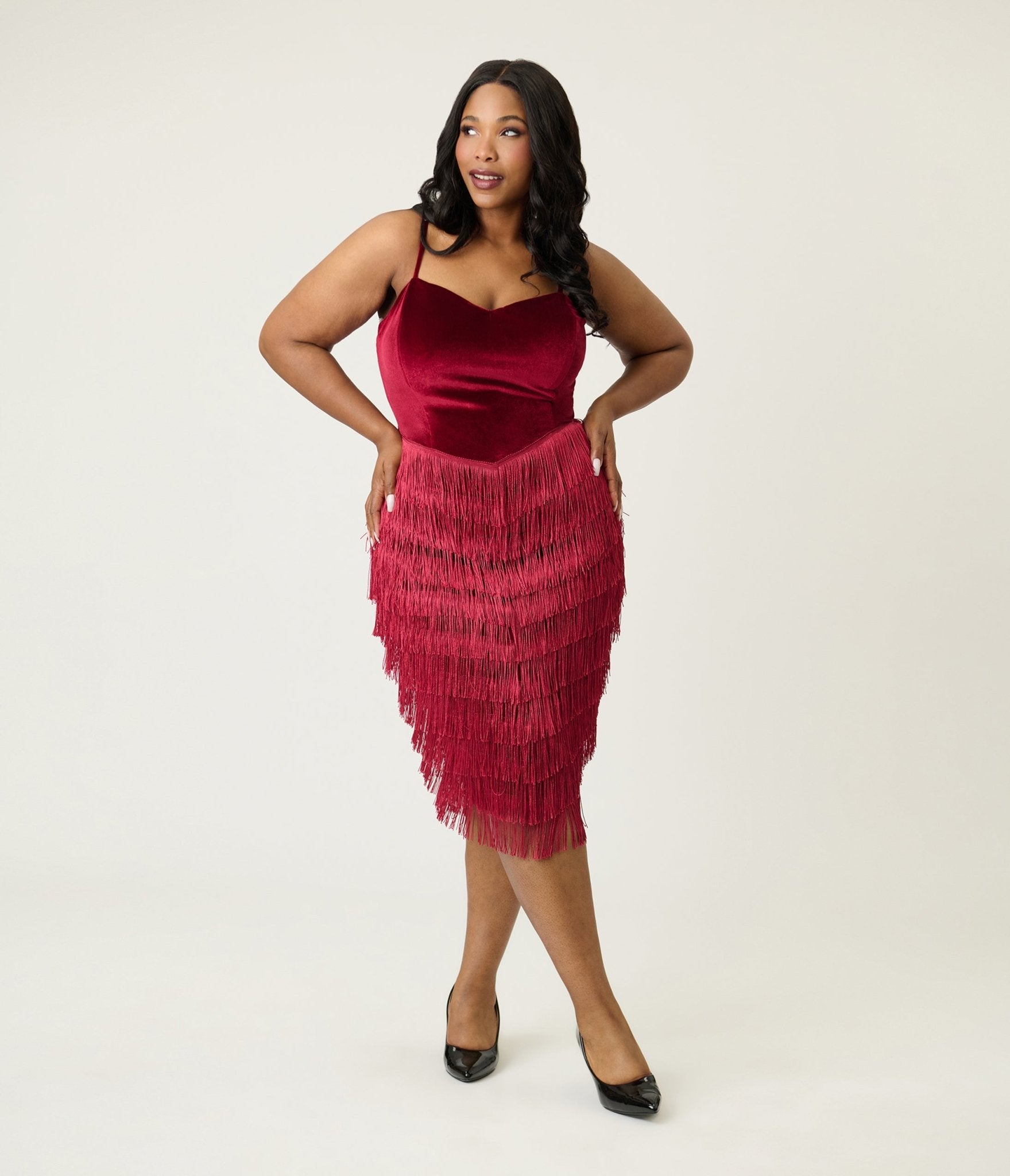 Unique Vintage Plus Size Burgundy Chevron Fringe Pencil Dress - Unique Vintage - Womens, DRESSES, WIGGLE