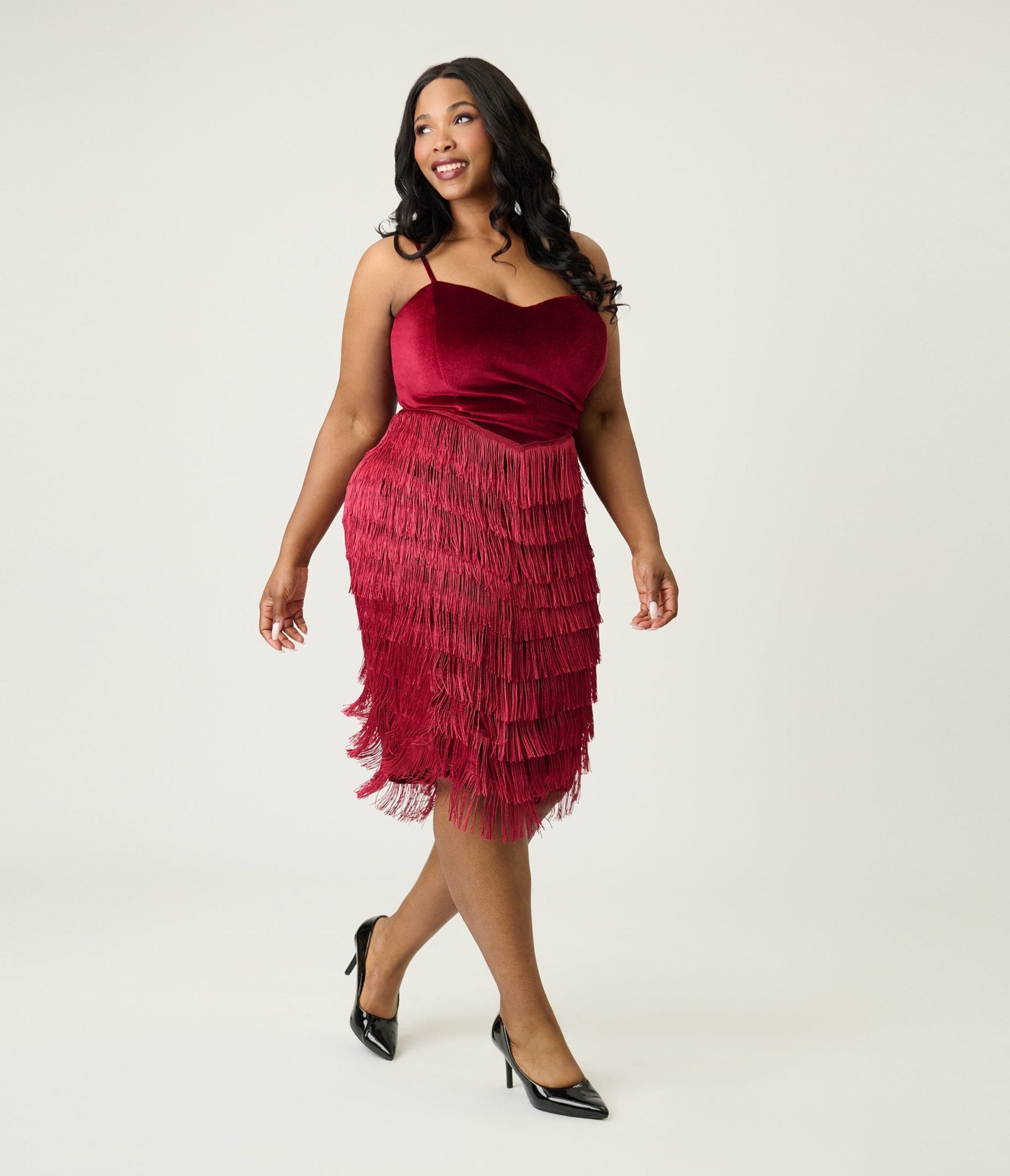 Unique Vintage Plus Size Burgundy Chevron Fringe Pencil Dress - Unique Vintage - Womens, DRESSES, WIGGLE