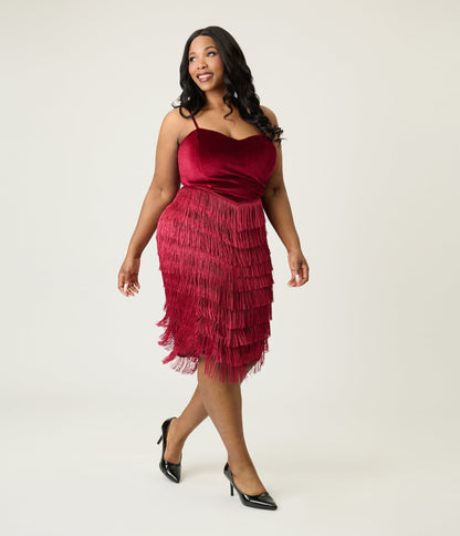 Unique Vintage Plus Size Burgundy Chevron Fringe Pencil Dress - Unique Vintage - Womens, DRESSES, WIGGLE