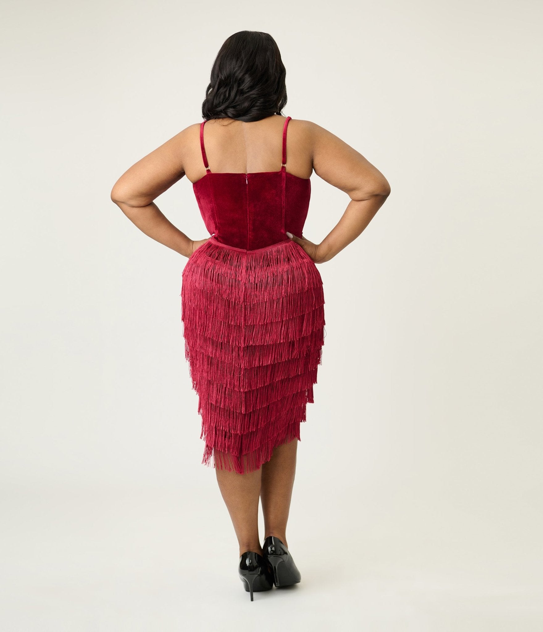 Unique Vintage Plus Size Burgundy Chevron Fringe Pencil Dress - Unique Vintage - Womens, DRESSES, WIGGLE