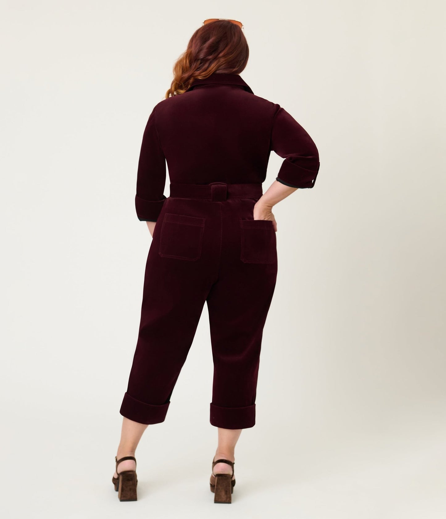 Unique Vintage Plus Size Burgundy Corduroy Trixie Jumpsuit - Unique Vintage - Womens, BOTTOMS, ROMPERS AND JUMPSUITS
