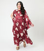 Unique Vintage Plus Size Burgundy Crane Flutter Sleeve Caftan