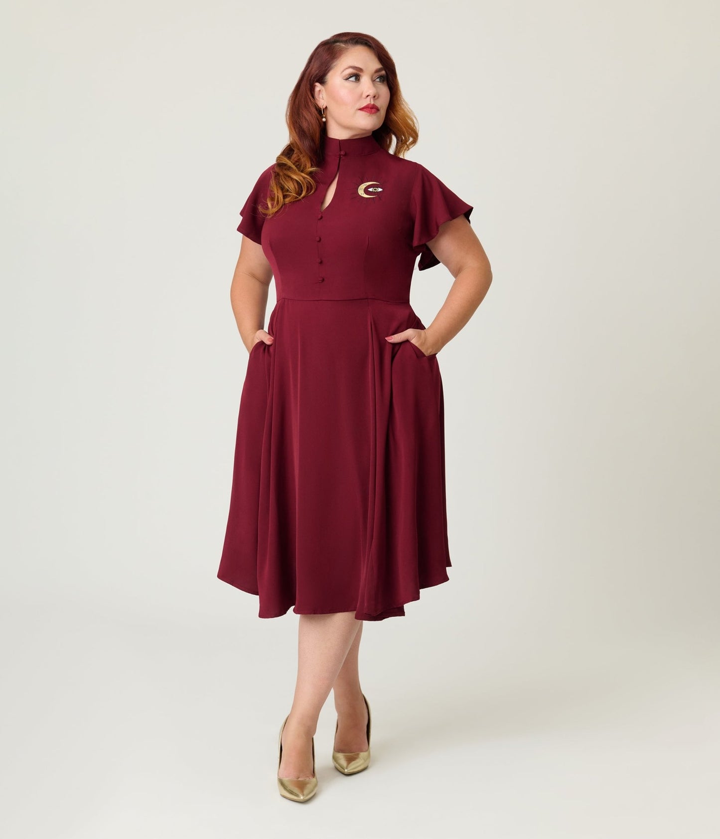 Unique Vintage Plus Size Burgundy Evil Eye Baltimore Swing Dress - Unique Vintage - Womens, DRESSES, SWING