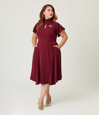 Unique Vintage Plus Size Burgundy Evil Eye Baltimore Swing Dress - Unique Vintage - Womens, DRESSES, SWING