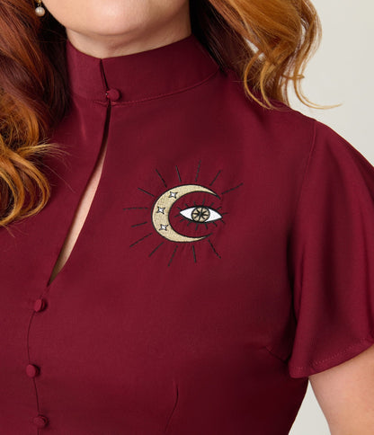 Unique Vintage Plus Size Burgundy Evil Eye Baltimore Swing Dress - Unique Vintage - Womens, DRESSES, SWING