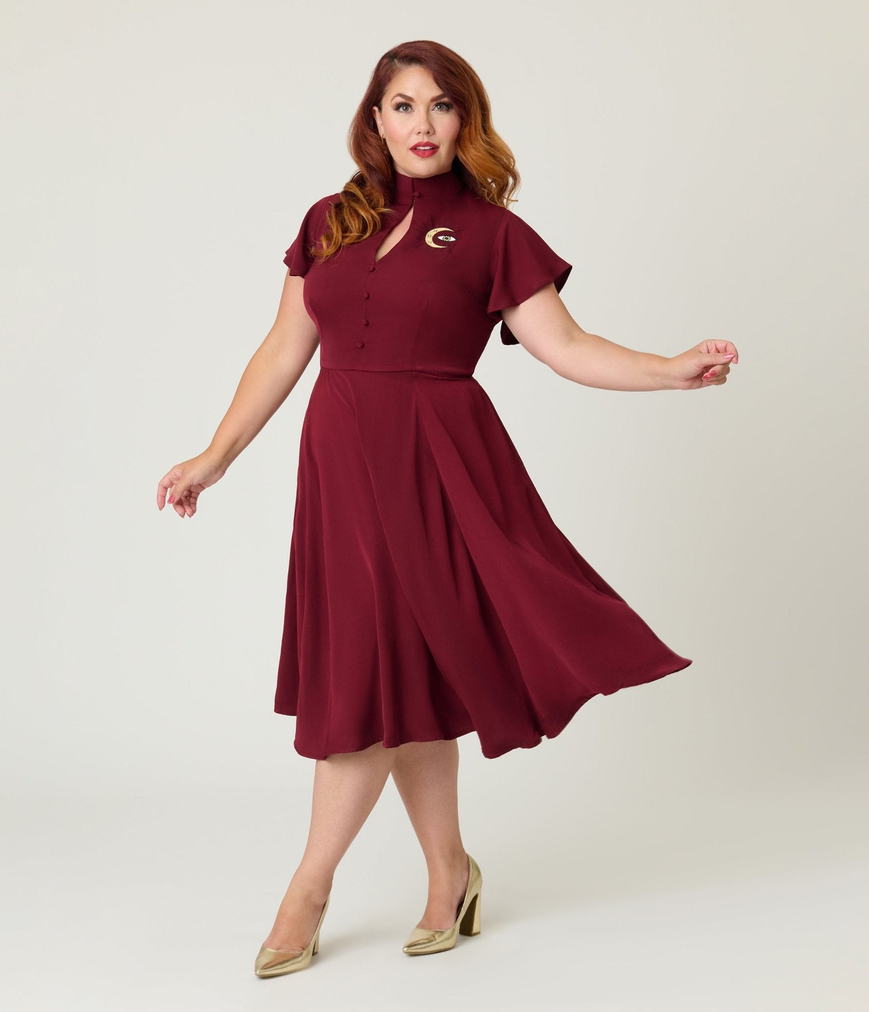 Unique Vintage Plus Size Burgundy Evil Eye Baltimore Swing Dress - Unique Vintage - Womens, DRESSES, SWING
