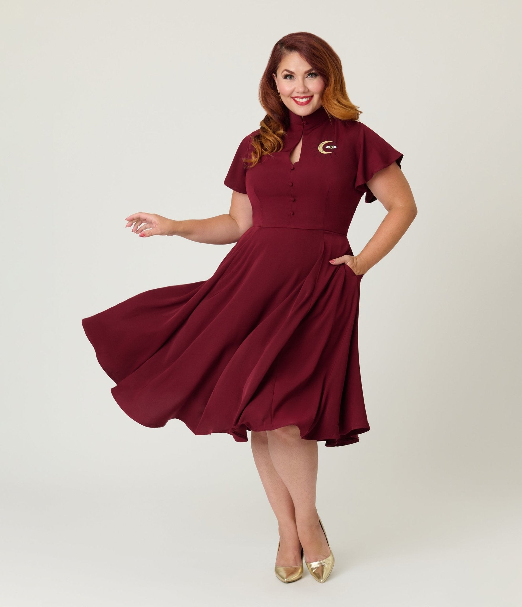 Unique Vintage Plus Size Burgundy Evil Eye Baltimore Swing Dress - Unique Vintage - Womens, DRESSES, SWING