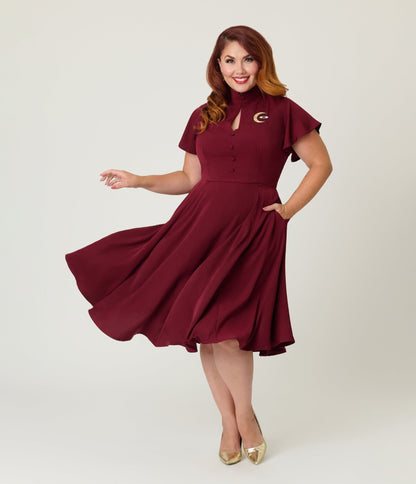 Unique Vintage Plus Size Burgundy Evil Eye Baltimore Swing Dress - Unique Vintage - Womens, DRESSES, SWING