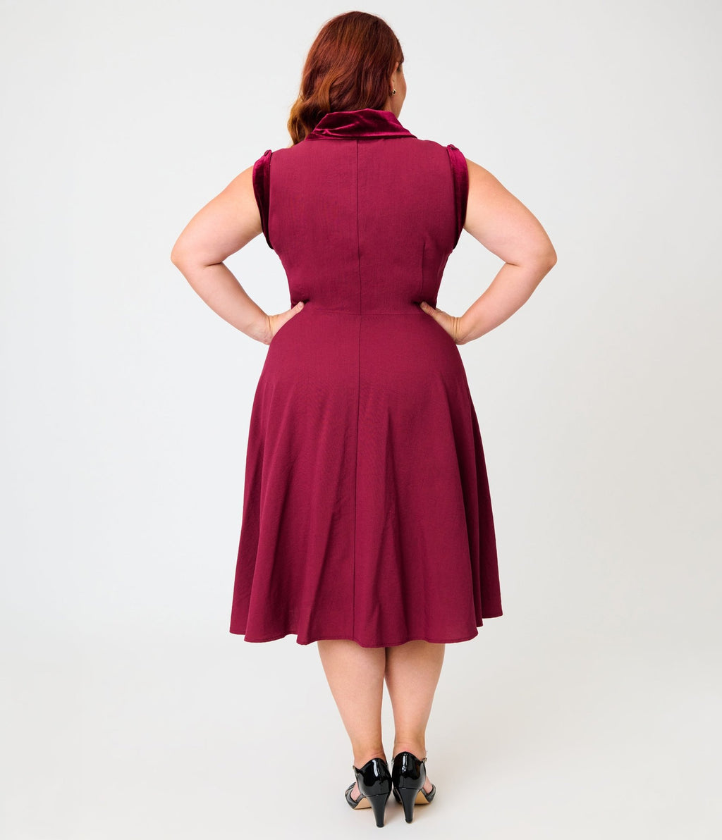 Unique Vintage Plus Size Burgundy Gale Shirt Dress - Unique Vintage - Swing Dresses