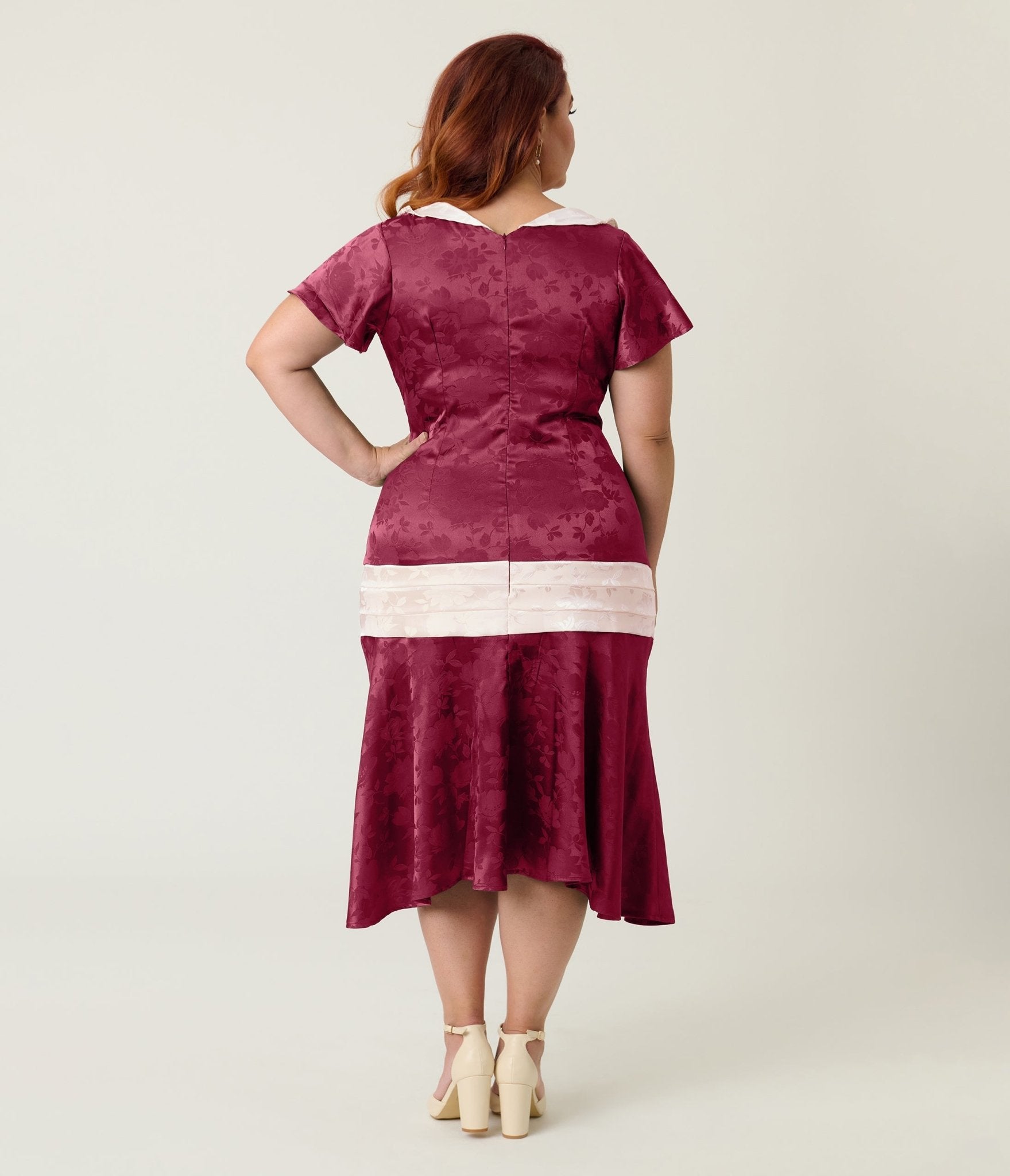 burgundy flapper dress Unique Vintage Burgundy Floral Burnout Hemingway Flapper Dress