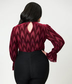 Unique Vintage Plus Size Burgundy Leaf Velvet Burnout Donna Blouse - Unique Vintage - Womens, TOPS, KNIT TOPS