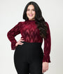 Unique Vintage Plus Size Burgundy Leaf Velvet Burnout Donna Blouse
