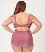 Unique Vintage Plus Size Burgundy Lurex Ruffled Cap Sleeve Frida Swim Top - Unique Vintage - Womens, SWIM, TOP