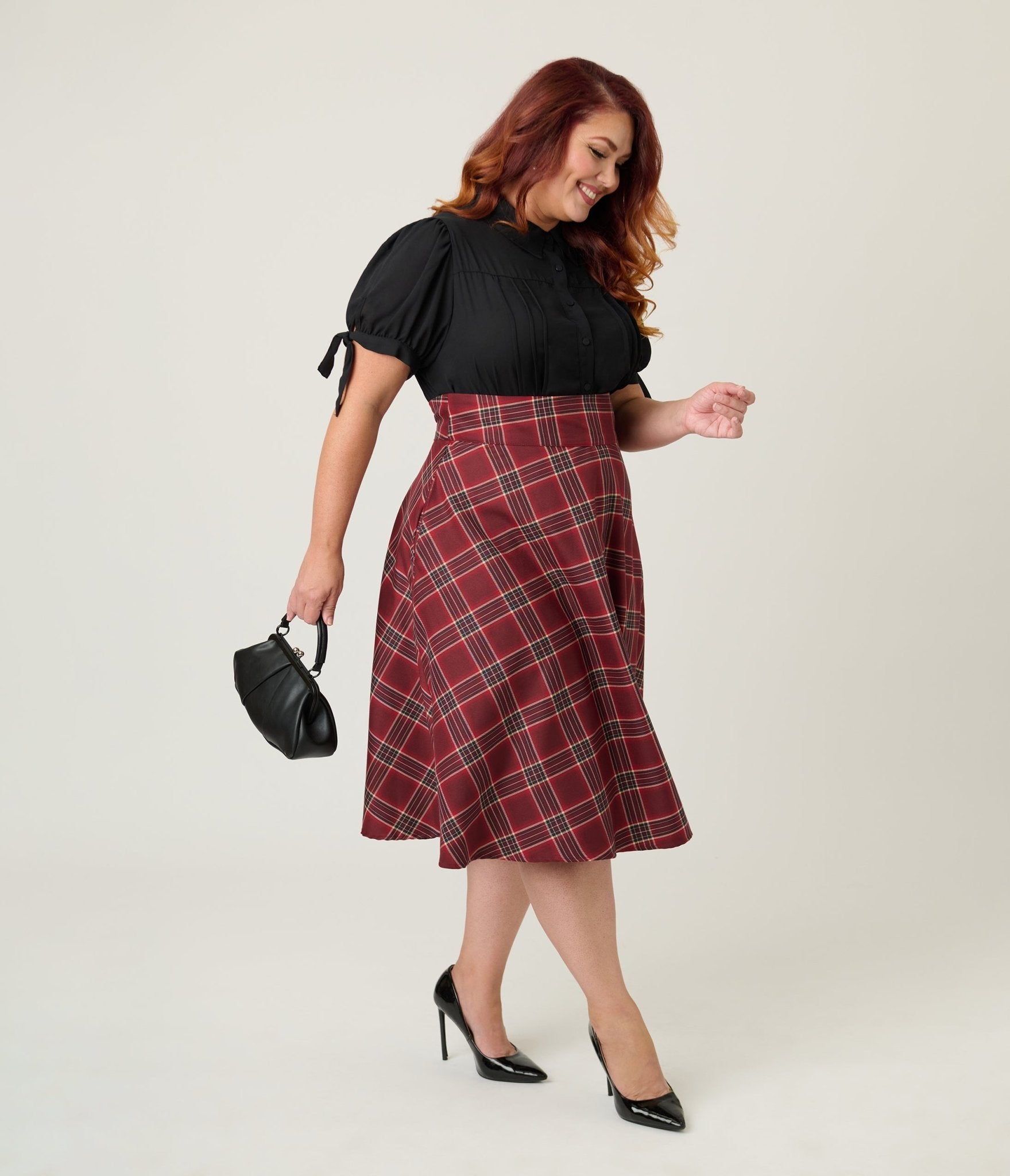 Unique Vintage Plus Size Burgundy Plaid Vivian Swing Skirt - Unique Vintage - Womens, BOTTOMS, SKIRTS