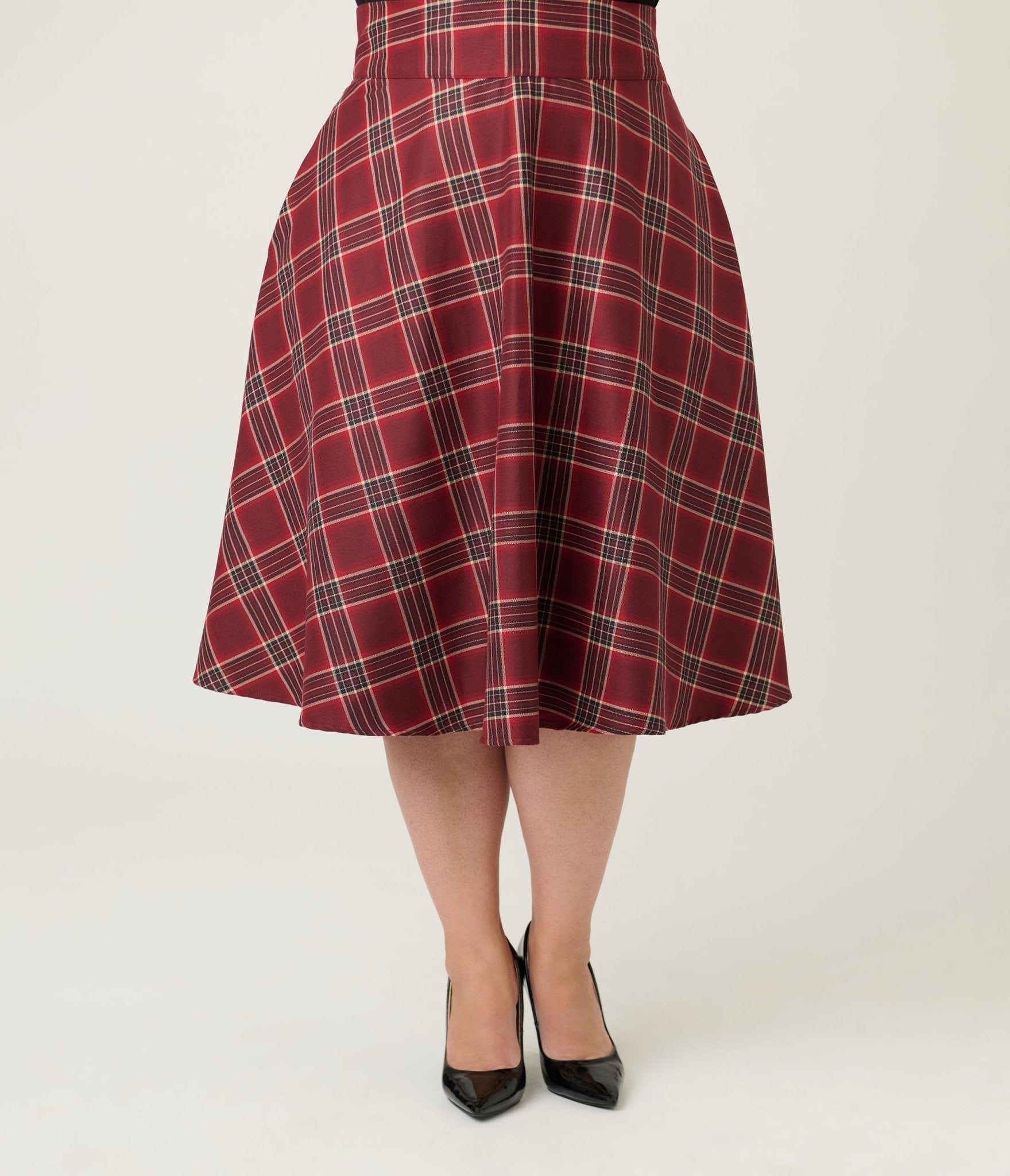 Unique Vintage Plus Size Burgundy Plaid Vivian Swing Skirt - Unique Vintage - Womens, BOTTOMS, SKIRTS