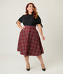Unique Vintage Plus Size Burgundy Plaid Vivian Swing Skirt