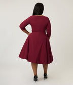 Unique Vintage Plus Size Burgundy Pleated Bust Swing Dress - Unique Vintage - Womens, DRESSES, SWING