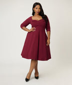 Unique Vintage Plus Size Burgundy Pleated Bust Swing Dress - Unique Vintage - Womens, DRESSES, SWING
