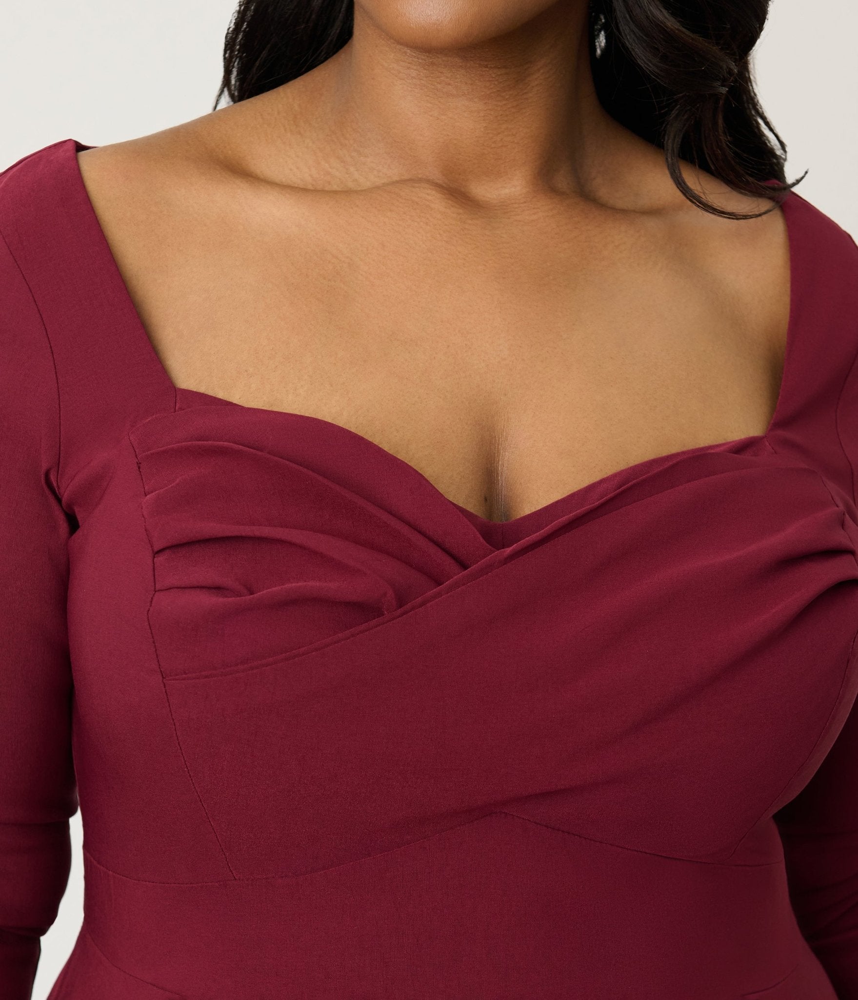 Unique Vintage Plus Size Burgundy Pleated Bust Swing Dress - Unique Vintage - Womens, DRESSES, SWING