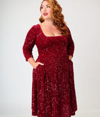 Unique Vintage Plus Size Burgundy Sequin Square Neck Wanda Swing Dress - Unique Vintage - Aline Dresses
