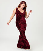 Unique Vintage Plus Size Burgundy Textured Velvet Goldwyn Gown - Unique Vintage - Womens, DRESSES, MAXI