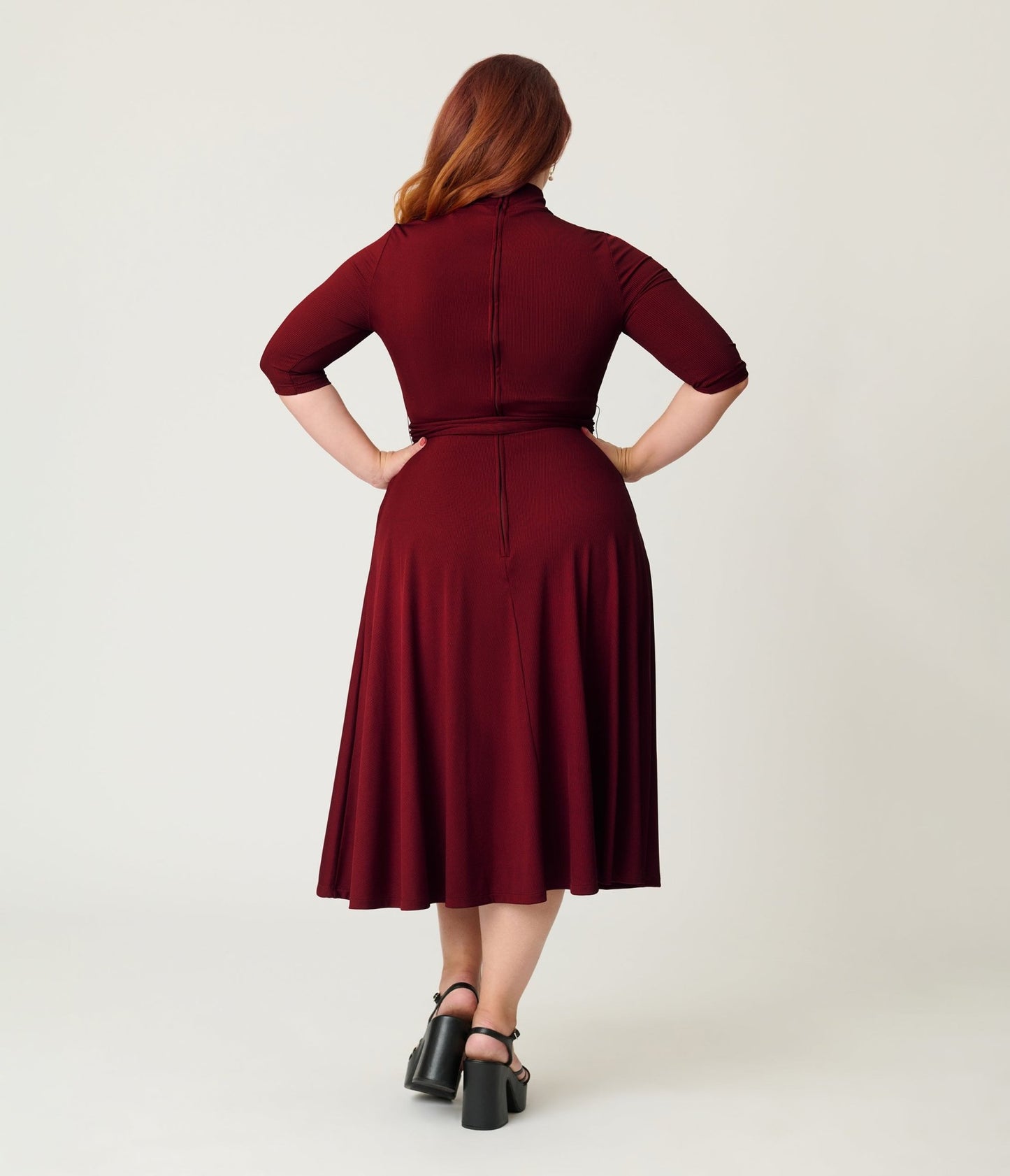Unique Vintage Plus Size Burgundy Turtleneck Midi Dress - Unique Vintage - Womens, DRESSES, FIT AND FLARE