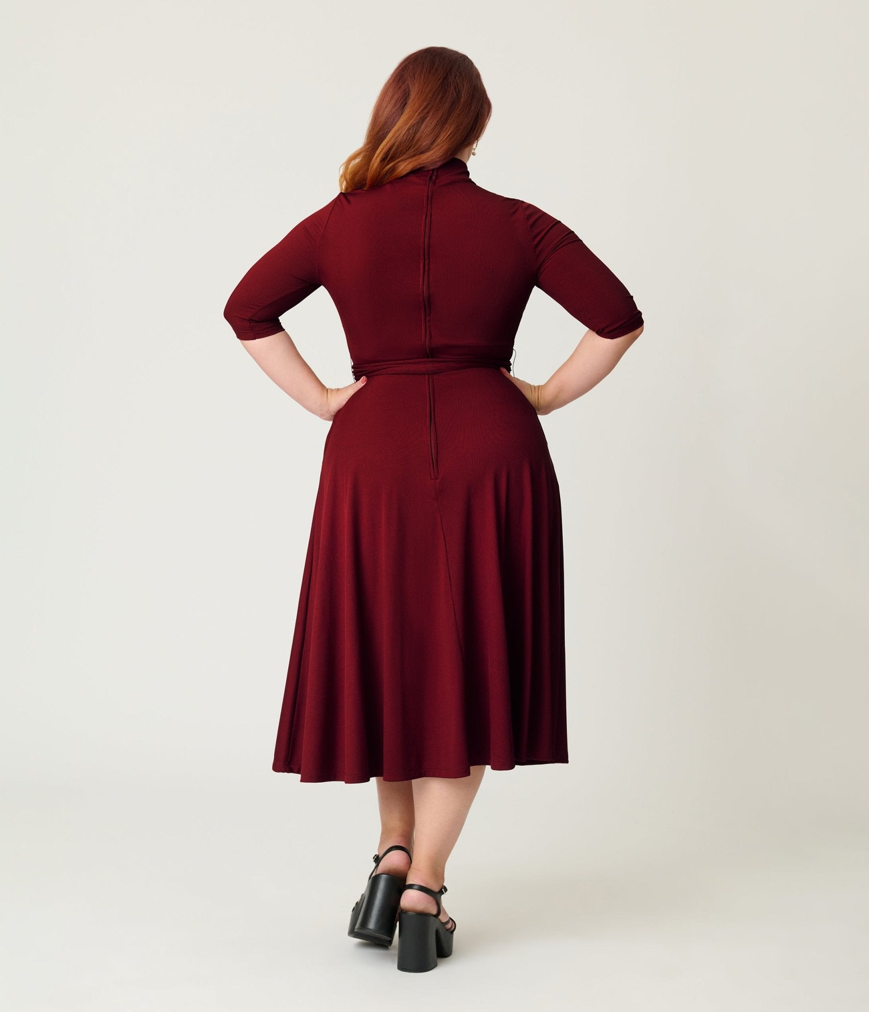 Unique Vintage Plus Size Burgundy Turtleneck Midi Dress - Unique Vintage - Womens, DRESSES, FIT AND FLARE