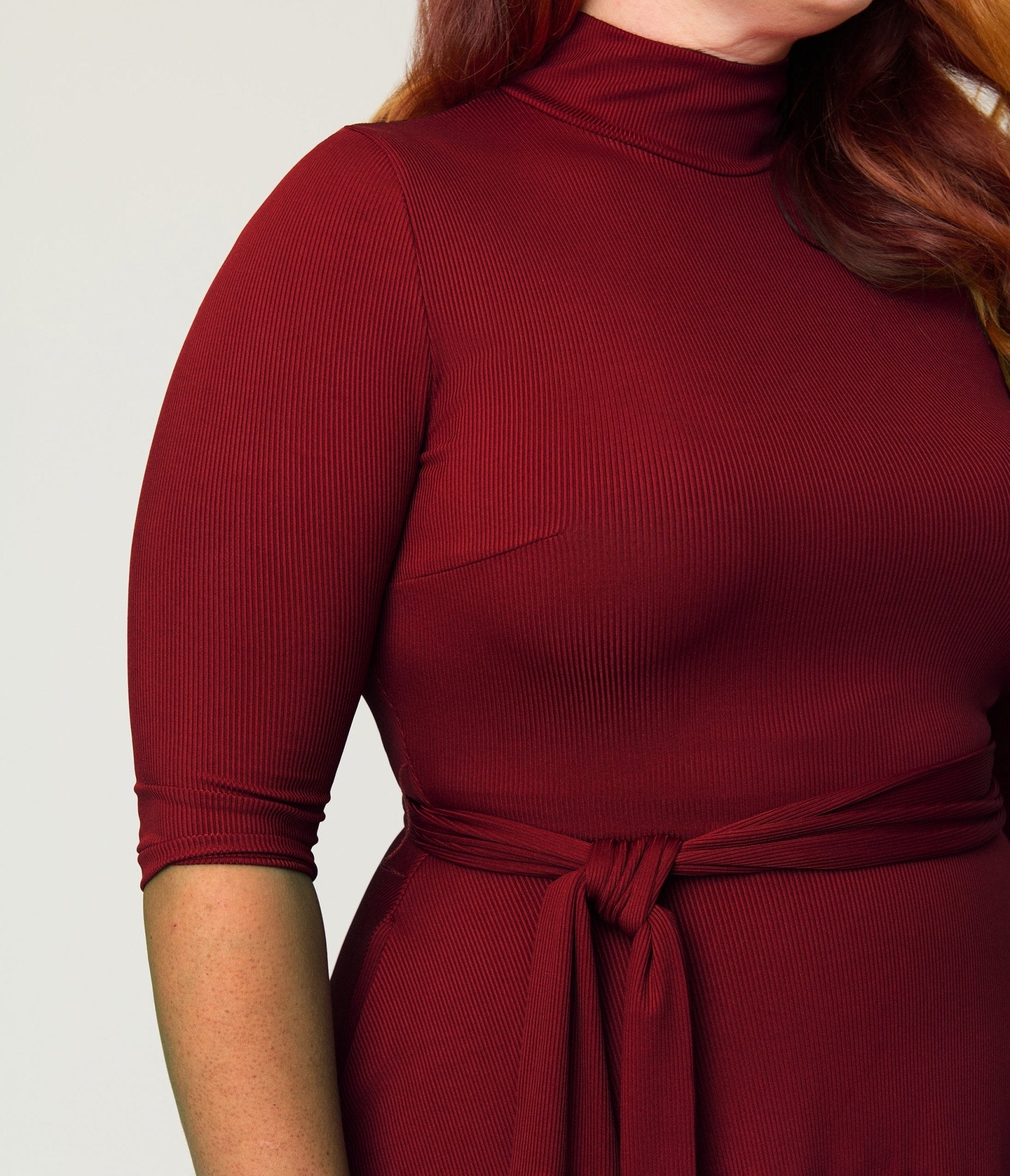 Unique Vintage Plus Size Burgundy Turtleneck Midi Dress - Unique Vintage - Womens, DRESSES, FIT AND FLARE