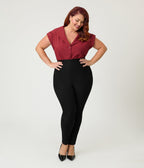 Unique Vintage Plus Size Burgundy Twill Sleeveless Blouse - Unique Vintage - Womens, TOPS, WOVEN TOPS