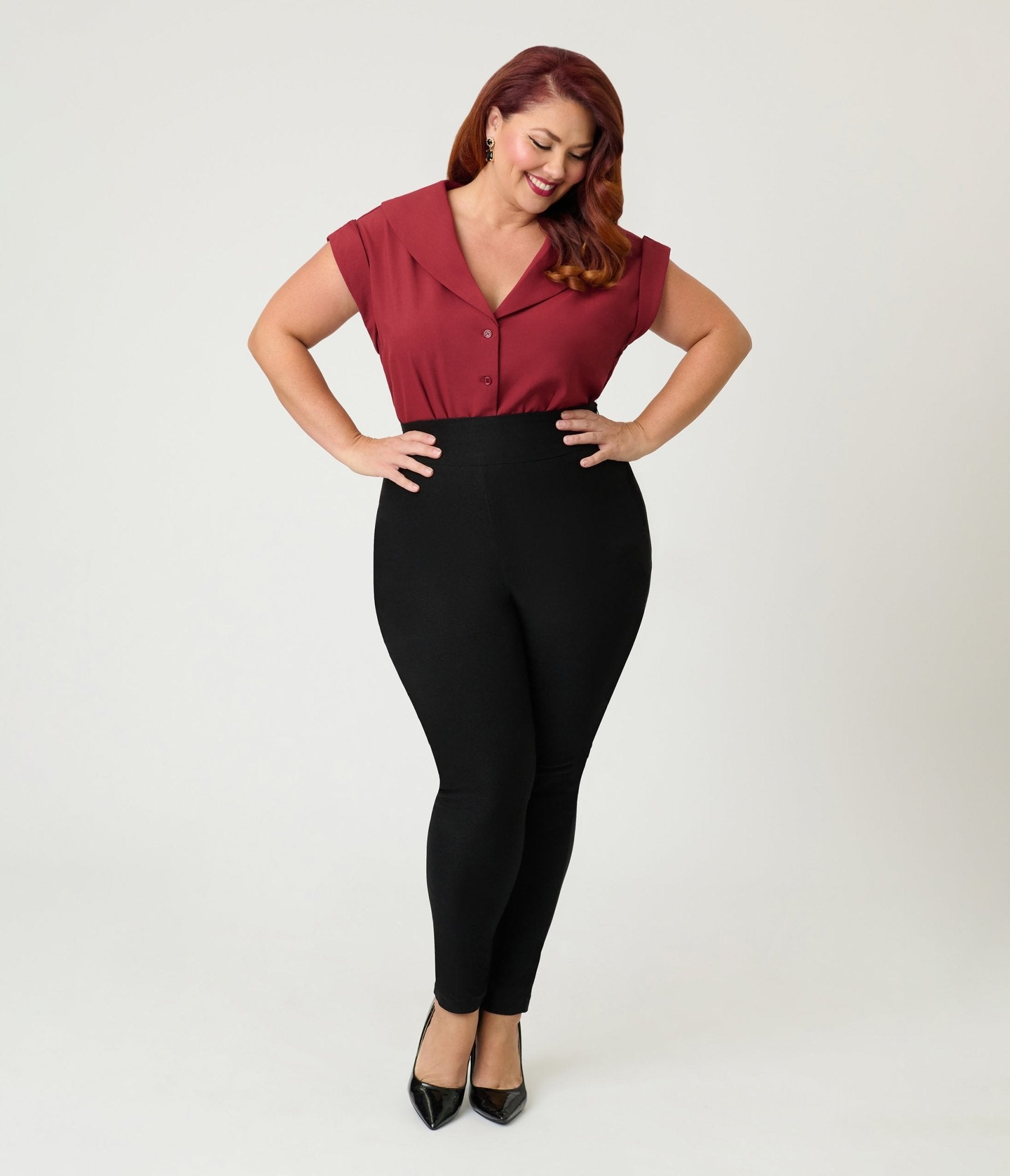 Unique Vintage Plus Size Burgundy Twill Sleeveless Blouse - Unique Vintage - Womens, TOPS, WOVEN TOPS