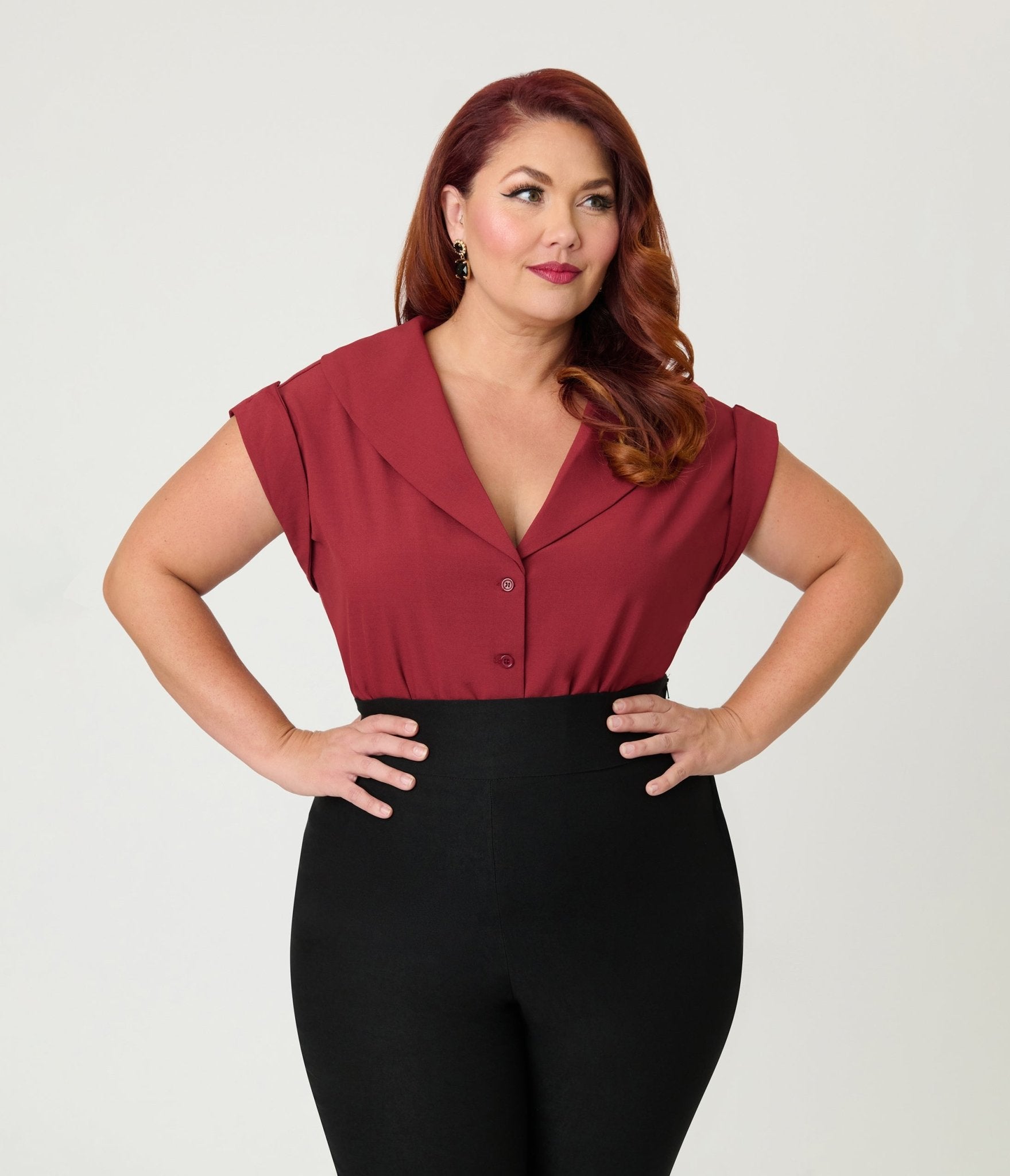 Unique Vintage Plus Size Burgundy Twill Sleeveless Blouse - Unique Vintage - Womens, TOPS, WOVEN TOPS