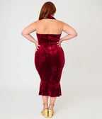 Unique Vintage Plus Size Burgundy Velvet Embossed Halter Penelope Dress - Unique Vintage - Womens, DRESSES, WIGGLE
