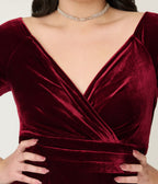 Unique Vintage Plus Size Burgundy Velvet Off the Shoulder Surplice Pencil Dress - Unique Vintage - Womens, DRESSES, WIGGLE