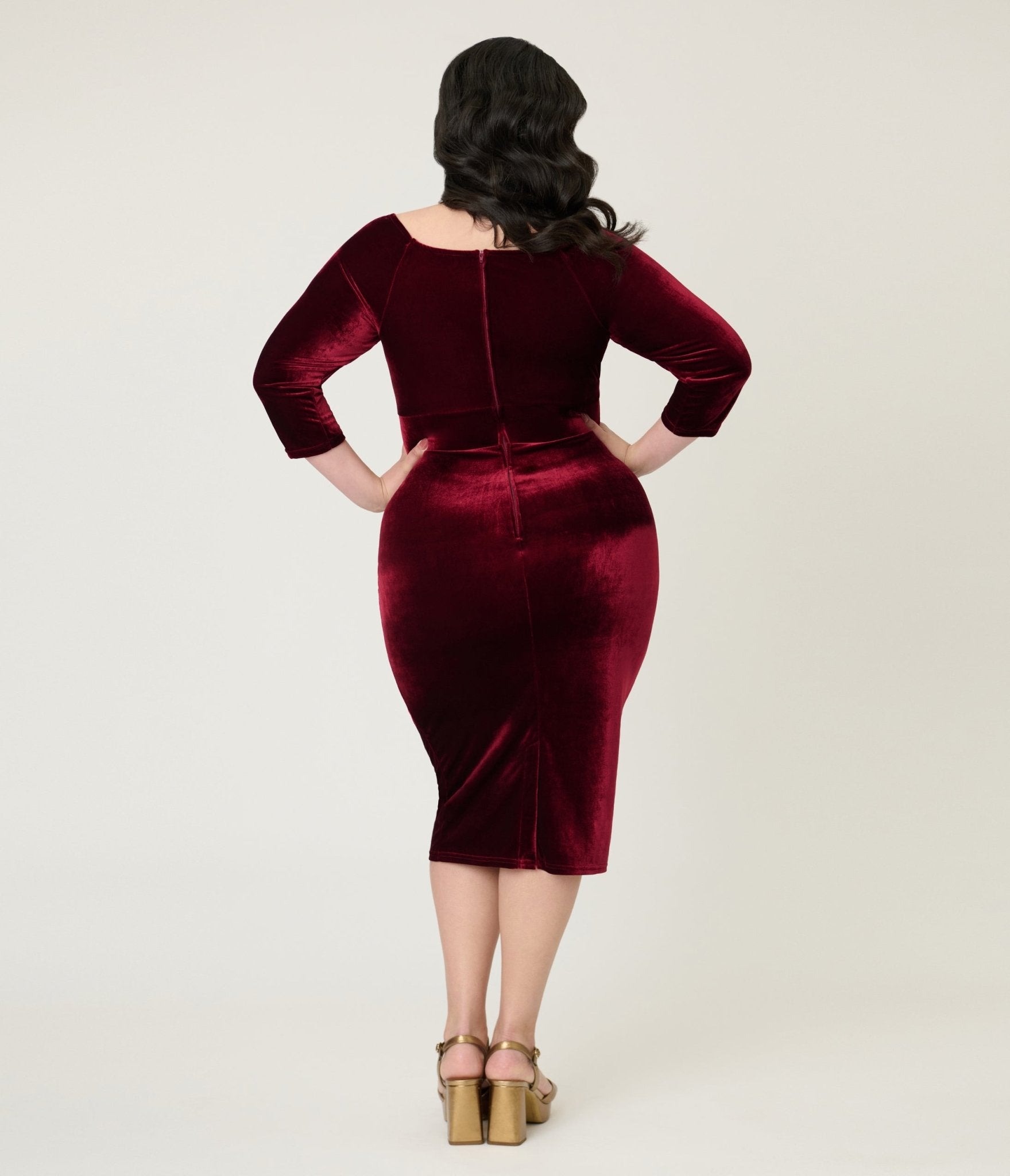 chinese dress ladies Smak Parlour Plus Size Burgundy Glitter Velvet Fringe Sleeve Stevie Ma –  Unique Vintage main image 0