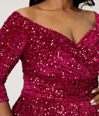 Unique Vintage Plus Size Burgundy Velvet Sequin Marceline Swing Dress - Unique Vintage - Womens, DRESSES, SWING