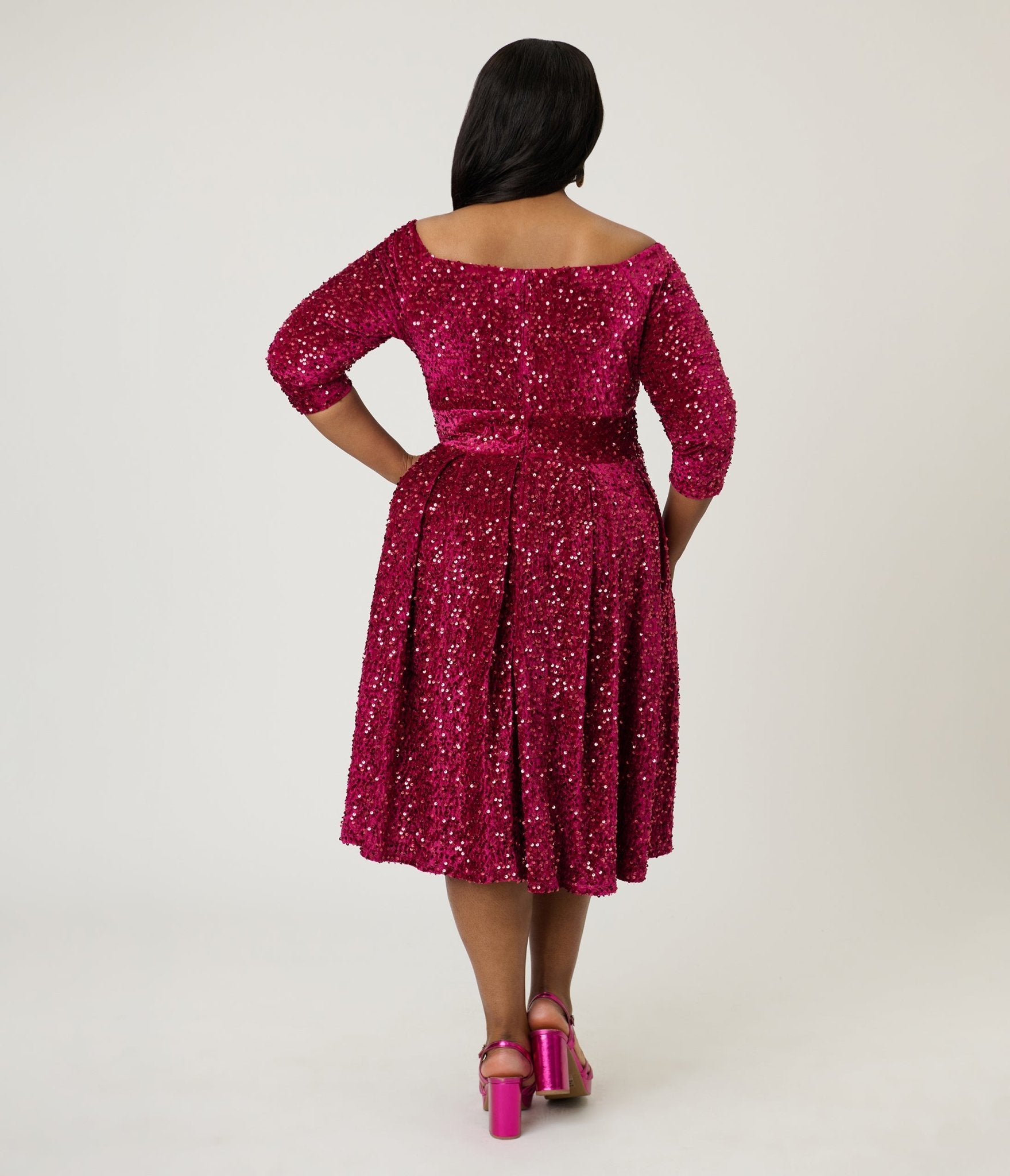 Unique Vintage Plus Size Burgundy Velvet Sequin Marceline Swing Dress - Unique Vintage - Womens, DRESSES, SWING