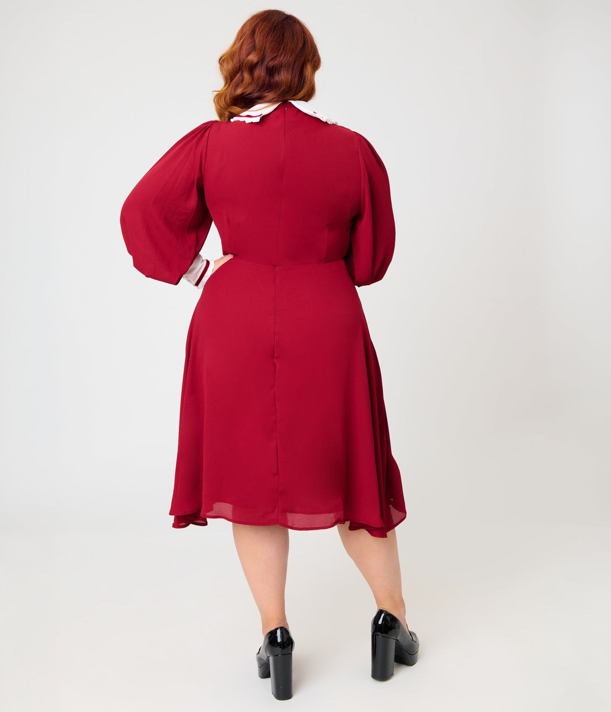 Unique Vintage Plus Size Burgundy & White Pilgrim Collar Wendy Swing Dress - Unique Vintage - Swing Dress