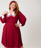 Unique Vintage Plus Size Burgundy & White Pilgrim Collar Wendy Swing Dress - Unique Vintage - Swing Dress